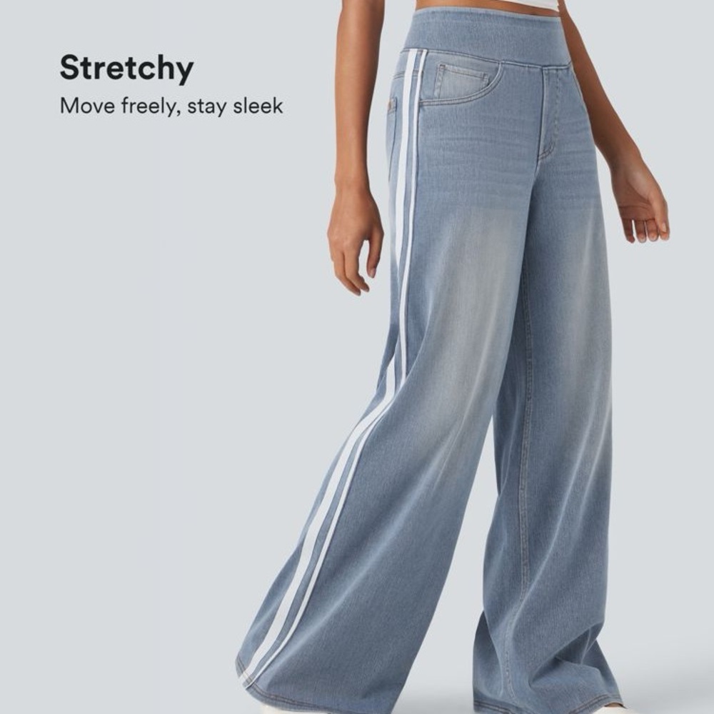 Halara Flex™ High Waisted Stripe Wide Leg Flowy Washed Casual
Jeans - Picture 6 of 9
